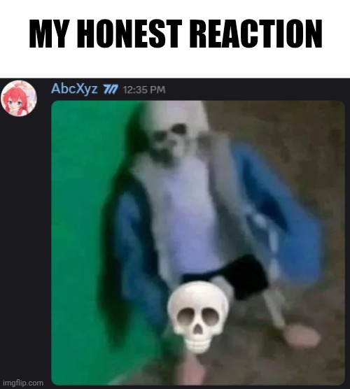 my honest reaction | image tagged in sans skull | made w/ Imgflip meme maker