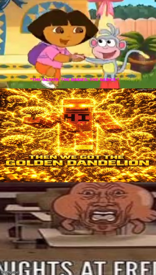 NIGHTS AT FRED!!!!!! 3.5 | image tagged in who tells dora to shut up | made w/ Imgflip meme maker