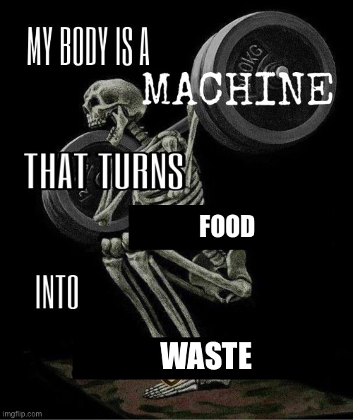 Being an Human Be Like | Food; Waste | image tagged in my body is machine,funny,memes,truth,human body,human | made w/ Imgflip meme maker