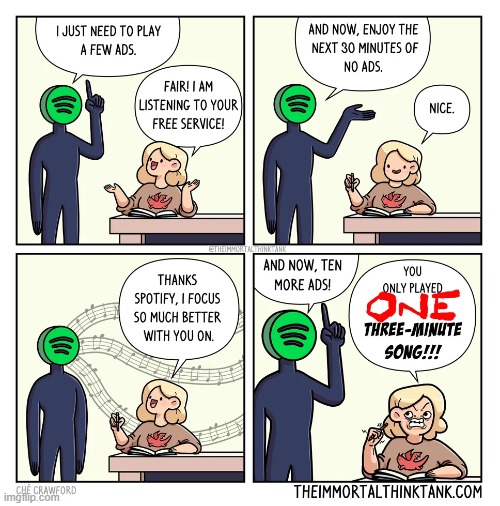 image tagged in work,focus,spotify,ads,pain,so true | made w/ Imgflip meme maker