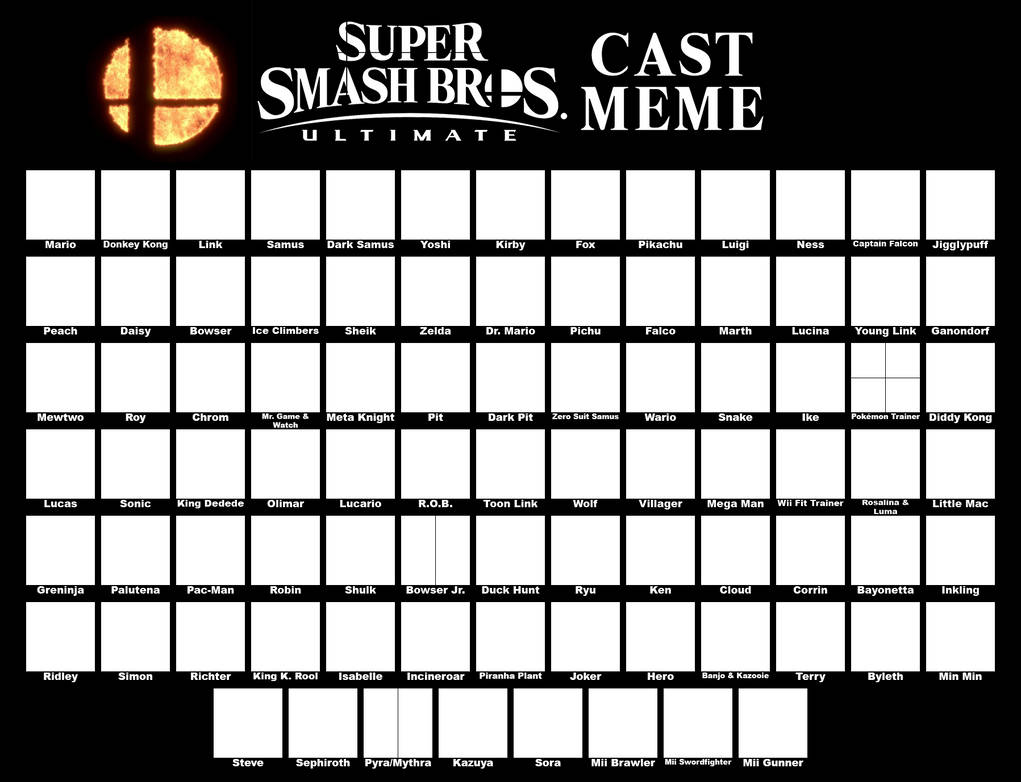 Super Smash Bros. Ultimate Cast Meme Template Blank Meme Template