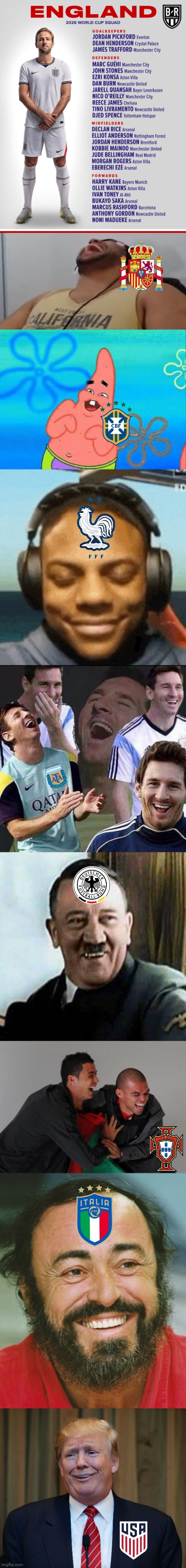 Tuchel shouldn't been in England NT at all | image tagged in john roblox laughing,patrick star huehuehue,ishowspeed smirk,messi laugh,laughing hitler,pepe e ronaldo laugh | made w/ Imgflip meme maker