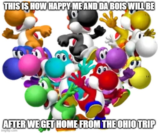 Yoshi and his pals | this is how happy me and da bois will be; after we get home from the ohio trip | image tagged in yoshi and his pals | made w/ Imgflip meme maker