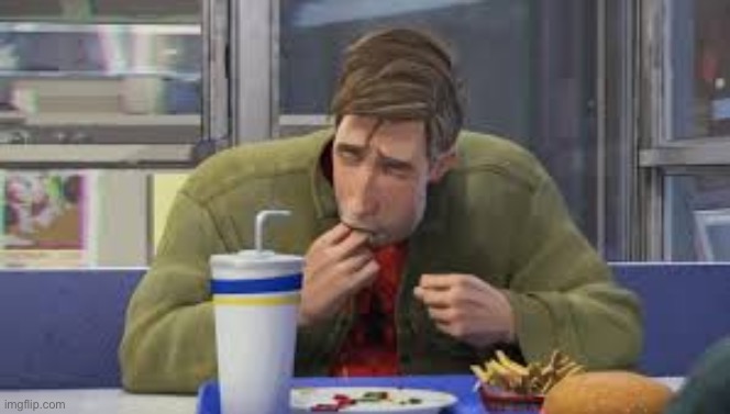 Peter Parker eats his feelings | image tagged in peter parker eats his feelings | made w/ Imgflip meme maker