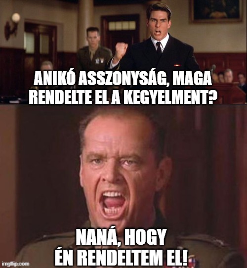 I want the truth, but you just can't seem to handle the truth... | Anikó asszonyság, maga rendelte el a kegyelment? naná, hogy én rendeltem el! | image tagged in i want the truth but you just can't seem to handle the truth | made w/ Imgflip meme maker