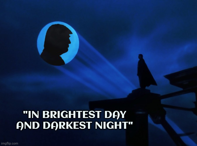 Trump Batman Signal | "In brightest day
and darkest night" | image tagged in trump batman signal | made w/ Imgflip meme maker