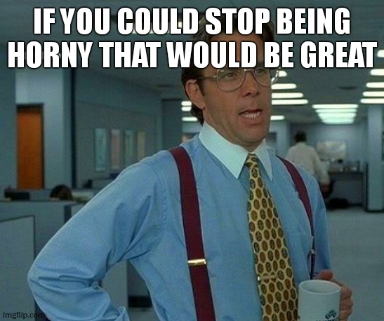 If you could stop being anti-american that would be great.  | if you could stop being horny that would be great | image tagged in if you could stop being anti-american that would be great | made w/ Imgflip meme maker