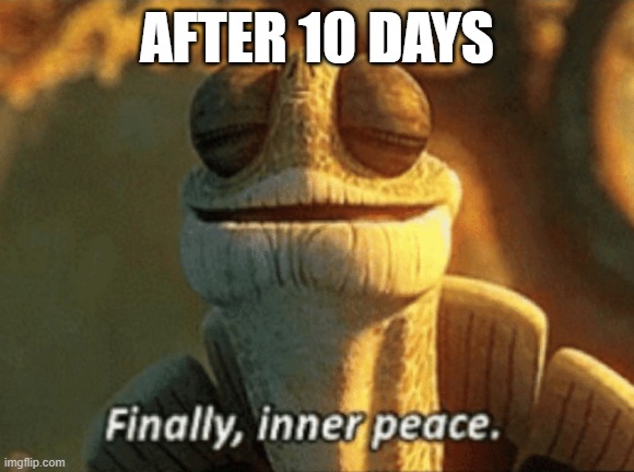 Finally, inner peace. | After 10 days | image tagged in finally inner peace | made w/ Imgflip meme maker