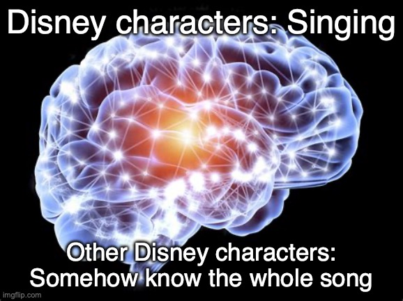 Image Title | Disney characters: Singing; Other Disney characters: Somehow know the whole song | image tagged in image tags | made w/ Imgflip meme maker