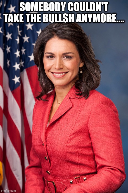 Can't take it anymore | Somebody couldn't take the bullsh anymore.... | image tagged in tulsi gabbard,donald trump,trump,maga,conservative,drain the swamp | made w/ Imgflip meme maker