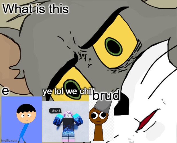 memeem | What is this; ye lol we chill; e; brud | image tagged in sprunki,look at me | made w/ Imgflip meme maker