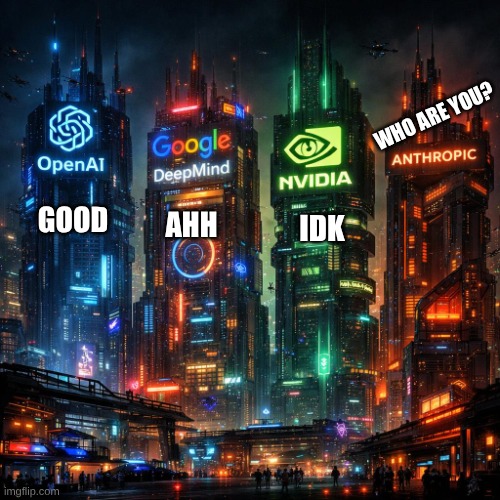 put a pics of some other aI companys | Who are you? good; ahh; idk | image tagged in put a pics of some other ai companys | made w/ Imgflip meme maker