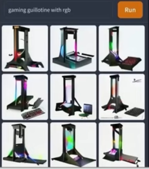 image tagged in gaming,guillotine,led lights,lights,rgb,cursed image | made w/ Imgflip meme maker