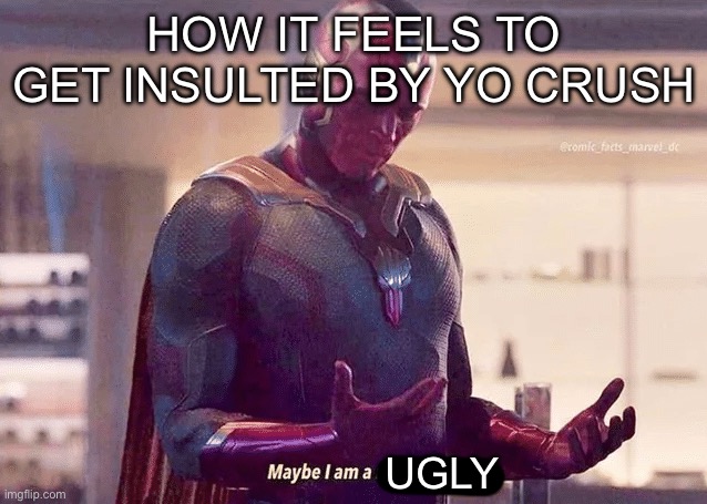 So funny | How it feels to get insulted by yo crush; Ugly | image tagged in maybe i am a monster blank | made w/ Imgflip meme maker