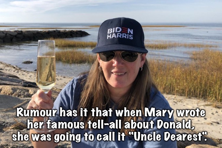 That would have been funny. | Rumour has it that when Mary wrote her famous tell-all about Donald, she was going to call it "Uncle Dearest". | image tagged in mary trump biden harris | made w/ Imgflip meme maker
