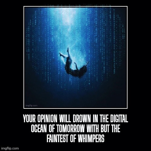 Opinions are like a whimper in the ocean | image tagged in opinion,demotivationals,funny,internet,nobody cares | made w/ Imgflip meme maker
