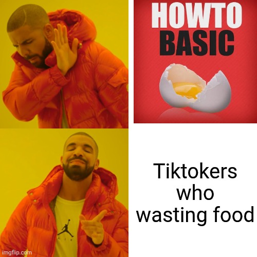 I hate HowToBasic | Tiktokers who wasting food | image tagged in memes,drake hotline bling | made w/ Imgflip meme maker