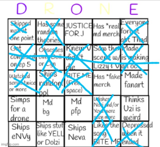 How did it know Abt doll and Cyn being my 2 favs o_o | image tagged in murder drones bingo | made w/ Imgflip meme maker