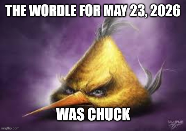 chuck-le | THE WORDLE FOR MAY 23, 2026; WAS CHUCK | image tagged in realistic angry bird,angry birds,wordle,chuck | made w/ Imgflip meme maker
