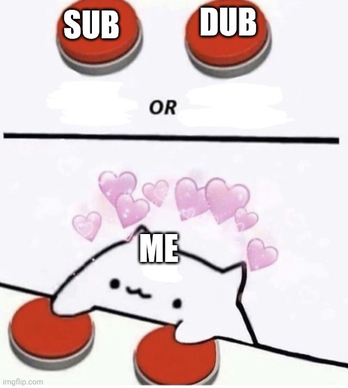 Sub Dub Me | image tagged in cat pressing two buttons | made w/ Imgflip meme maker