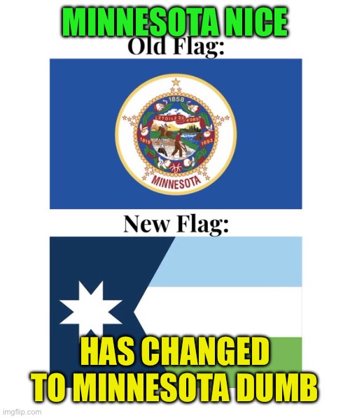 Minnesota flag change | Minnesota Nice Has changed to Minnesota dumb | image tagged in minnesota flag change | made w/ Imgflip meme maker