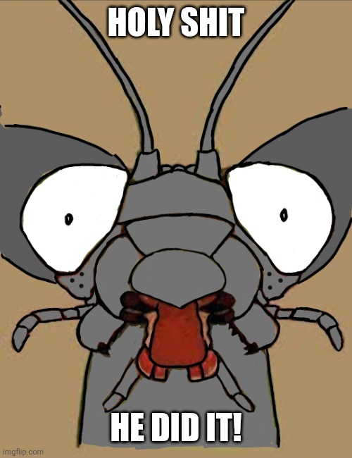 CURSED SHOCKED MANTIS GRAY | Holy shit He did it! | image tagged in cursed shocked mantis gray | made w/ Imgflip meme maker