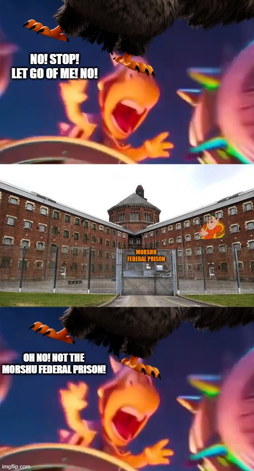 no! stop! let go of me! no! oh no! not the morshu federal prison! | image tagged in morshu federal prison | made w/ Imgflip meme maker