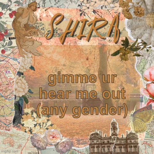 shira’s sweet temp | gimme ur hear me out (any gender) | image tagged in shira s sweet temp | made w/ Imgflip meme maker