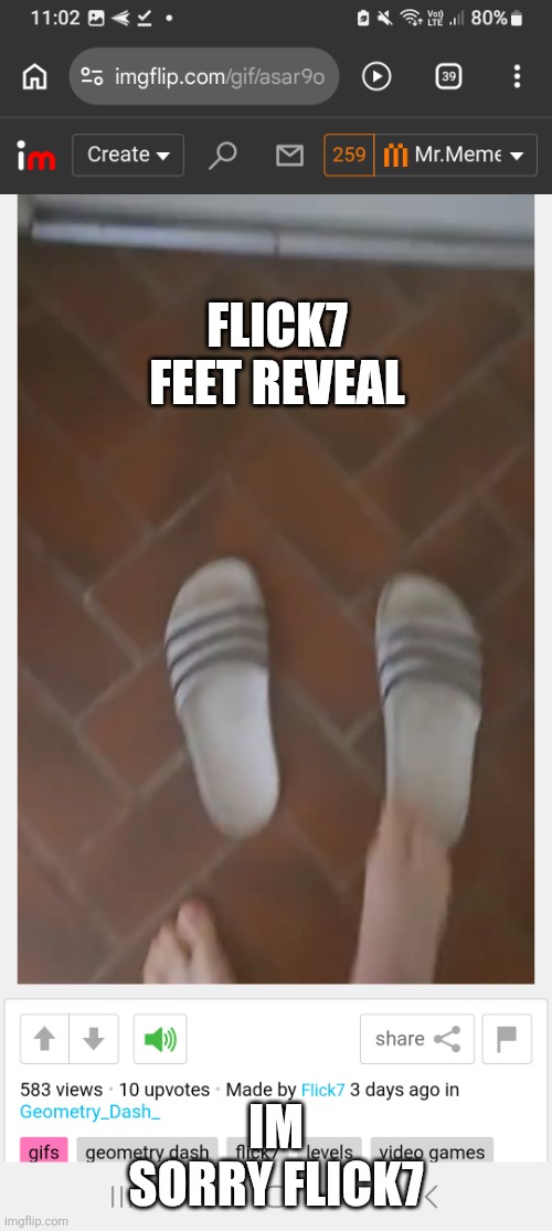 F7 feet | Flick7 feet reveal; Im sorry flick7 | image tagged in screenshot_20260523_230207_chrome jpg | made w/ Imgflip meme maker