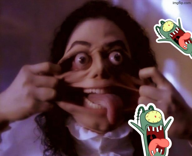 Little Planktons running away from MJ ghost | image tagged in micheal jackson scary face | made w/ Imgflip meme maker