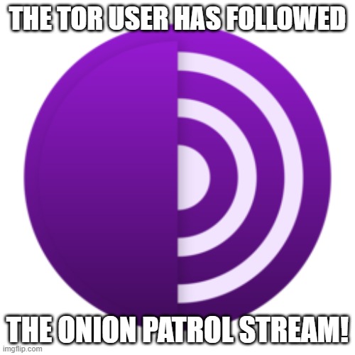TOR stands for "The Onion Router" | the tor user has followed; the onion patrol stream! | image tagged in tor browser | made w/ Imgflip meme maker