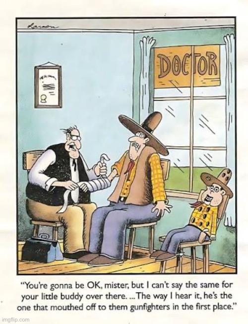 That story’s full of holes, just like the dummy… | image tagged in the far side,comics,old west,ventriloquist,dummy,mouthed off | made w/ Imgflip meme maker