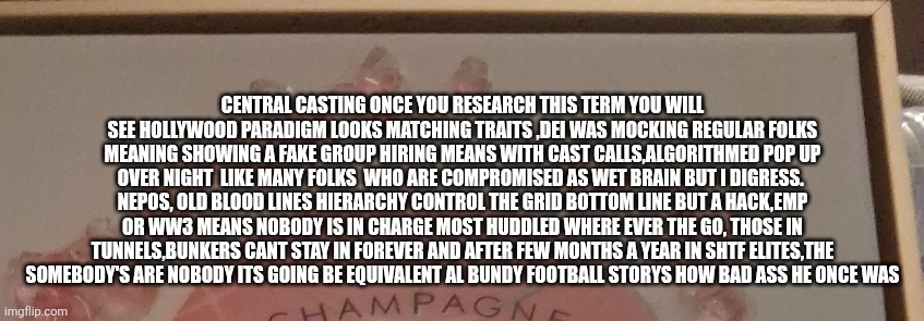 What happens in WW3, emp? The rich become poor, Peasants take reign | Central casting once you research this term you will see Hollywood paradigm looks matching traits ,dei was mocking regular folks meaning showing a fake group hiring means with cast calls,algorithmed pop up over night  like many folks  who are compromised as wet brain but I digress.  Nepos, old blood lines hierarchy control the grid bottom line but a hack,emp or ww3 means nobody is in charge most huddled where ever the go, those in tunnels,bunkers cant stay in forever and after few months a year in shtf elites,the somebody's are nobody its going be equivalent al Bundy football storys how bad ass he once was | image tagged in wtf | made w/ Imgflip meme maker