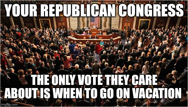 Congress | Your republican congress; The only vote they care about is when to go on vacation | image tagged in congress | made w/ Imgflip meme maker