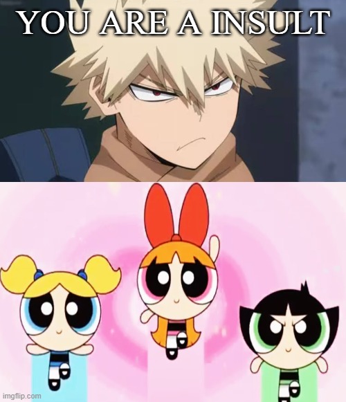 bakugo don't like powerpuff girls 2016 | you are a insult | image tagged in bakugo don't like who,2016,powerpuff girls,my hero academia,crossover memes,animeme | made w/ Imgflip meme maker