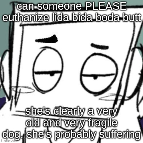 icy depression | can someone PLEASE euthanize lida bida boda butt; she's clearly a very old and very fragile dog. she's probably suffering | image tagged in icy depression | made w/ Imgflip meme maker