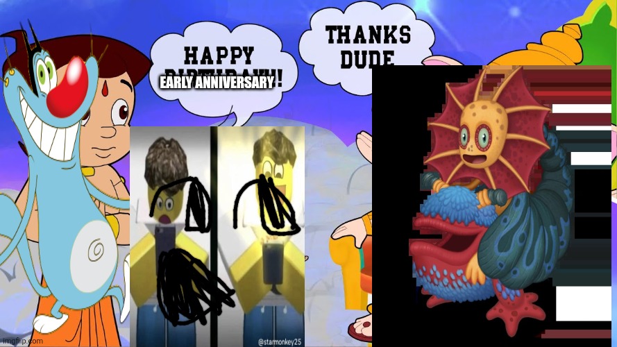 ITS MY IMGFLIP USER'S EARLY 1ST ANNIVERSARY | Early anniversary | image tagged in chhota bheem mighty raju - ganesh chaturthi special | made w/ Imgflip meme maker