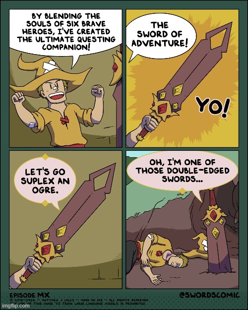 The origin of the Sword of Adventure! | image tagged in sword,adventure,wizard,ogre,fight,fail | made w/ Imgflip meme maker