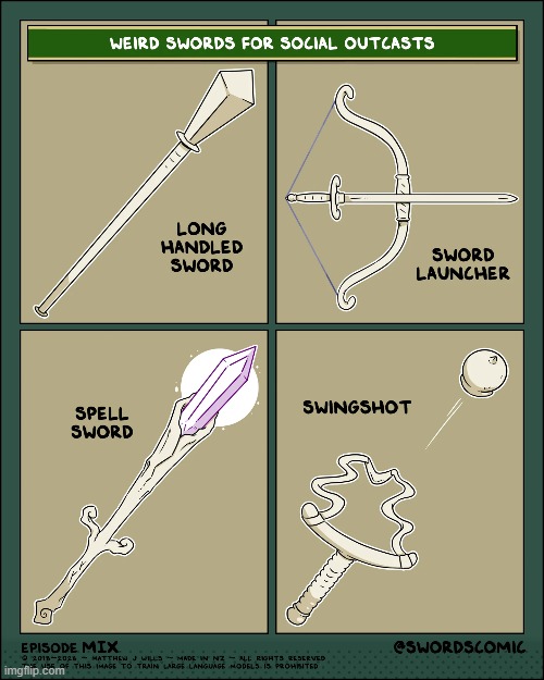 NGL, these would be fun to wield LOL | image tagged in swords,weird,long,bow,want,slingshot | made w/ Imgflip meme maker