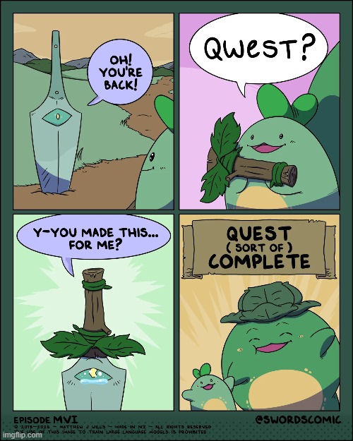 A gift for the hiltless sword! | image tagged in sprouts,quest,momma,sword,gift,hilt | made w/ Imgflip meme maker