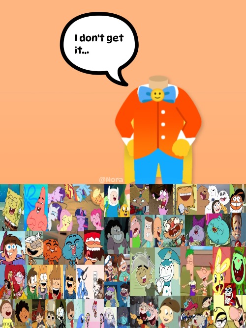 Cartoon characters laughing at Headless Emojini. (FUNNY!) | image tagged in emojini,the great emojini,headless,funny,laughing,crossover | made w/ Imgflip meme maker