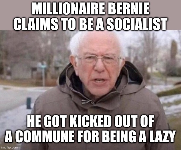 Millionaire Bernie claims to be a socialist He got kicked out of a commune for being a lazy | image tagged in i am once again asking | made w/ Imgflip meme maker