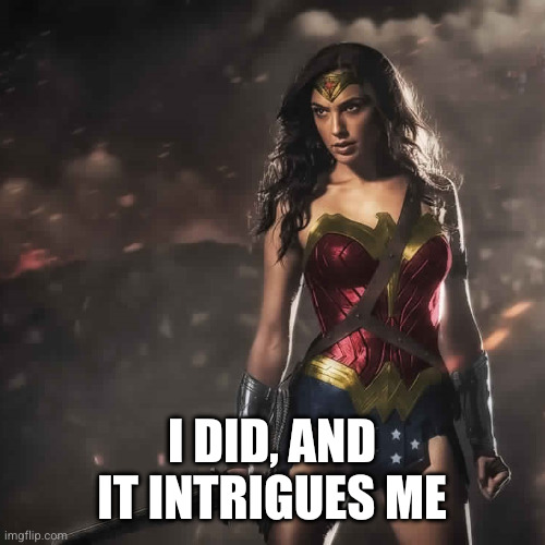 I did, and it intrigues me | image tagged in badass wonder woman | made w/ Imgflip meme maker