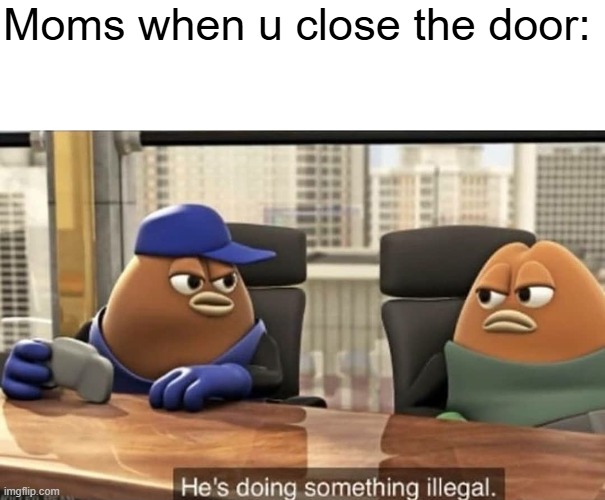 He's doing something illegal | Moms when u close the door: | image tagged in he's doing something illegal | made w/ Imgflip meme maker