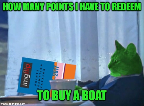RayCat redeeming points | How many points I have to redeem; To buy a boat | image tagged in raycat redeeming points | made w/ Imgflip meme maker