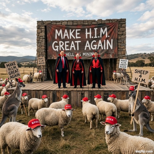 Make H.I.M. Great Again | image tagged in inception,and just like that,jim halpert explains,cowboy wisdom,hide the pain harold,political meme | made w/ Imgflip meme maker