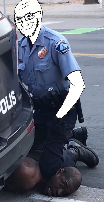 Soyjak kneels on George Floyd's neck Blank Meme Template