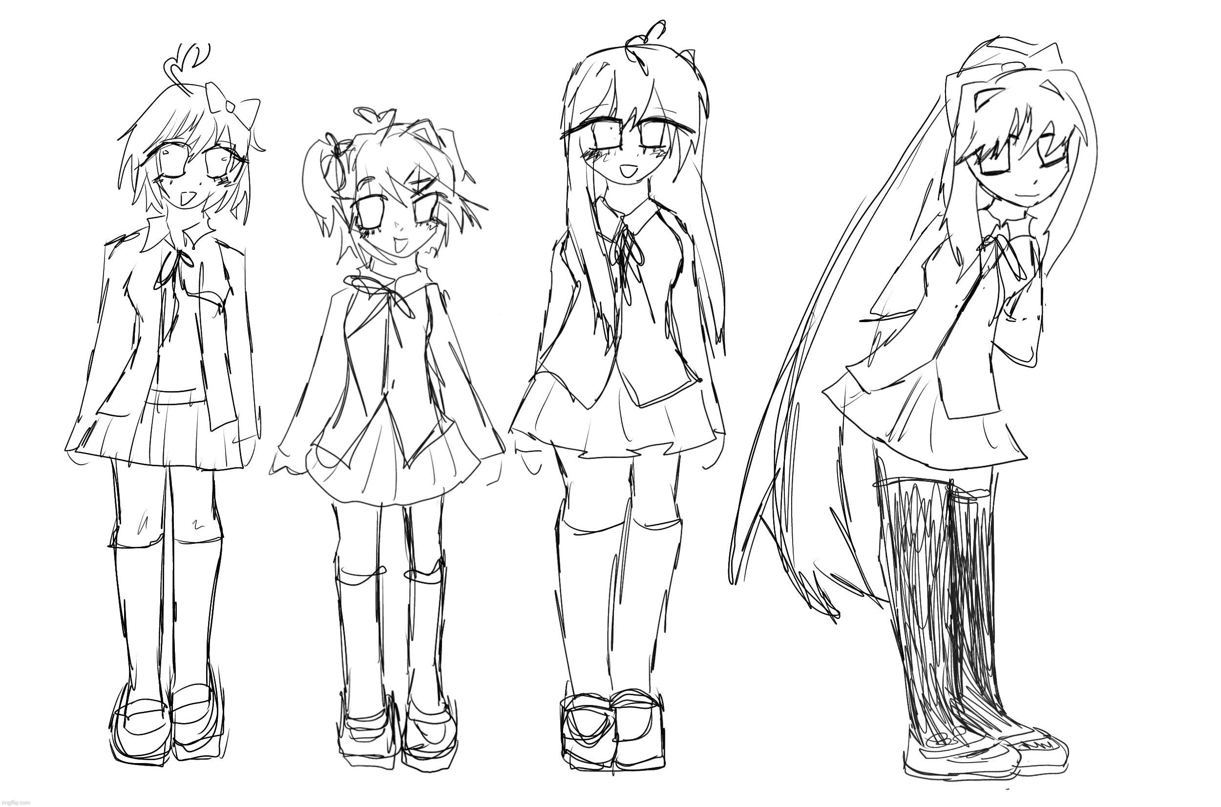 very q doodle of the dokis (monika is very different as a ref from the game i swear thats on purpose lol) | made w/ Imgflip meme maker