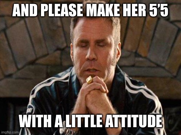 me fr | and please make her 5’5; With a little attitude | image tagged in ricky bobby praying | made w/ Imgflip meme maker