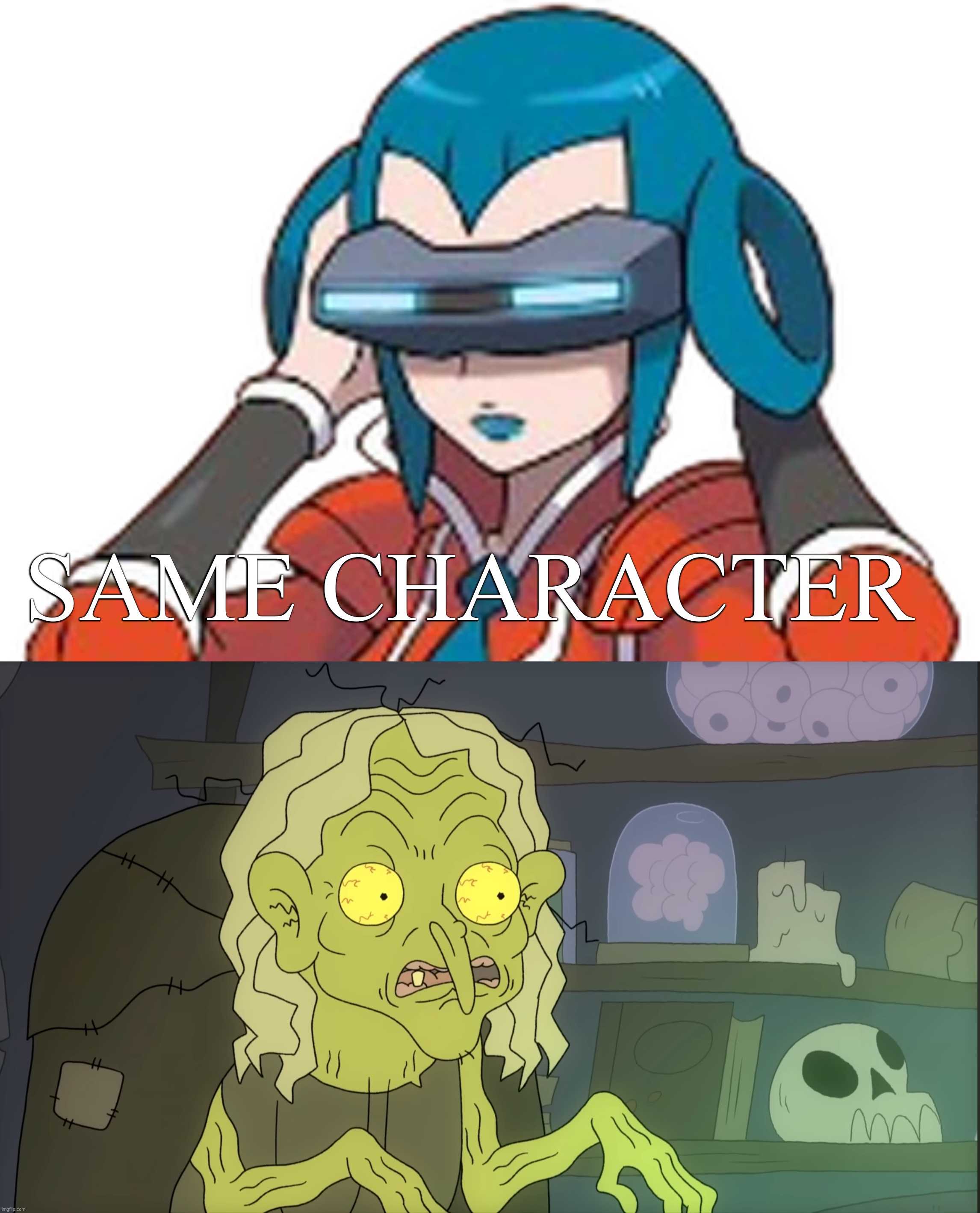 Title | Same character | image tagged in img_7745 webp,pokemon memes,dungeons and dragons | made w/ Imgflip meme maker